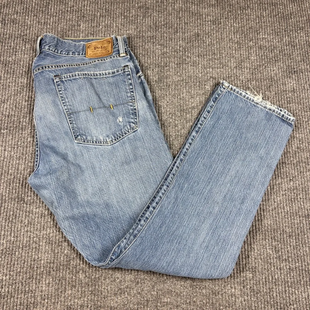 Polo Ralph Lauren Jeans Mens 36x32 Hampton Straight Blue Distressed RN41381